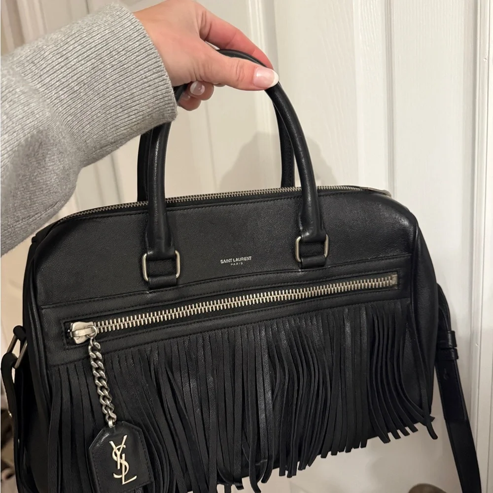 Yves Saint Laurent Black Leather Fringe Satchel Crossbody